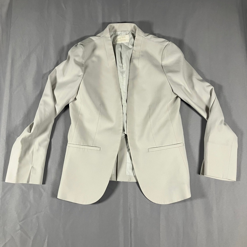 Any Sis Women  Size 2 Grey Collarless Open‎ Front Blazer Jacket Japan Made